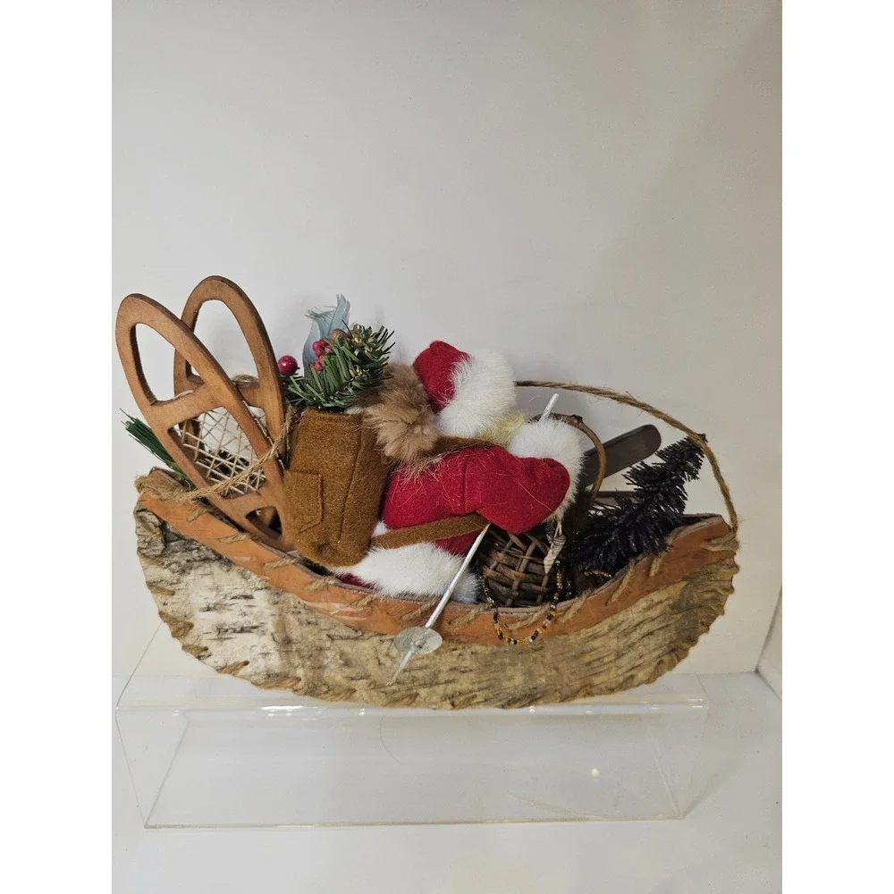 Rustic Santa Claus Canoe Christmas Cabin Holiday Decor Fishing Paddles Snowshoes